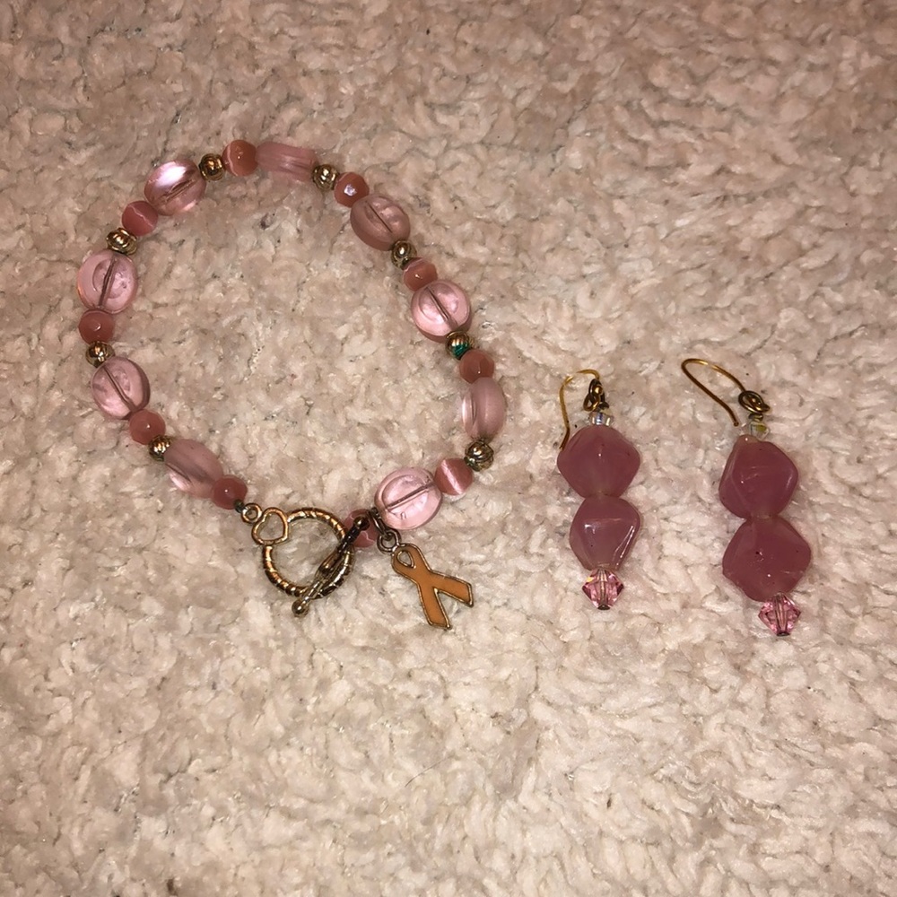 Pink & Silver Bracelet with Earrings